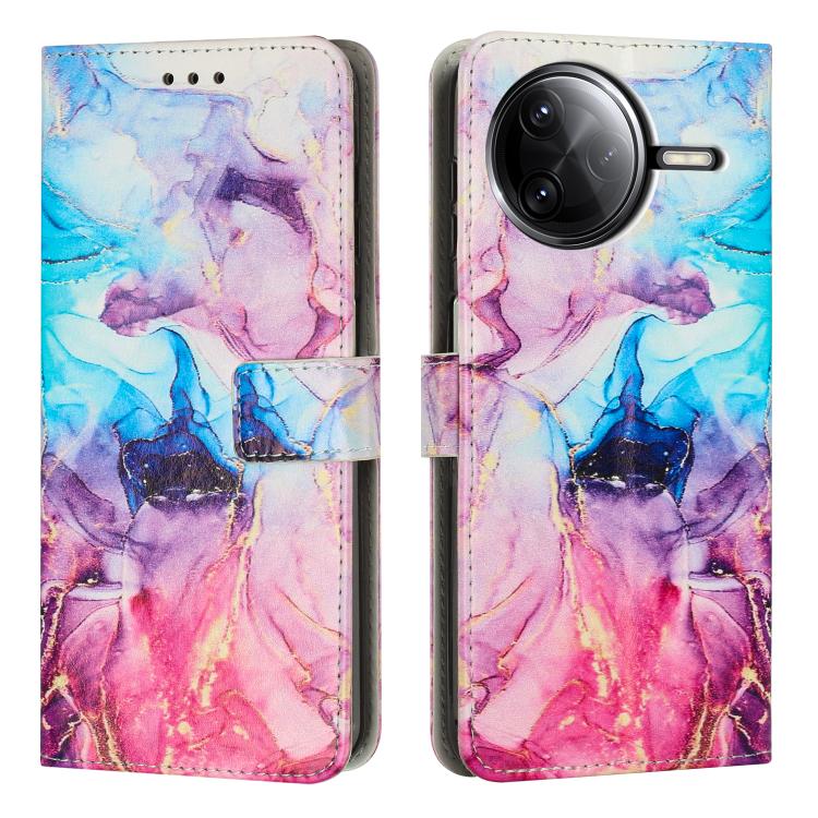 Blue and pink marble leather wallet phone case with flip cover and card slot