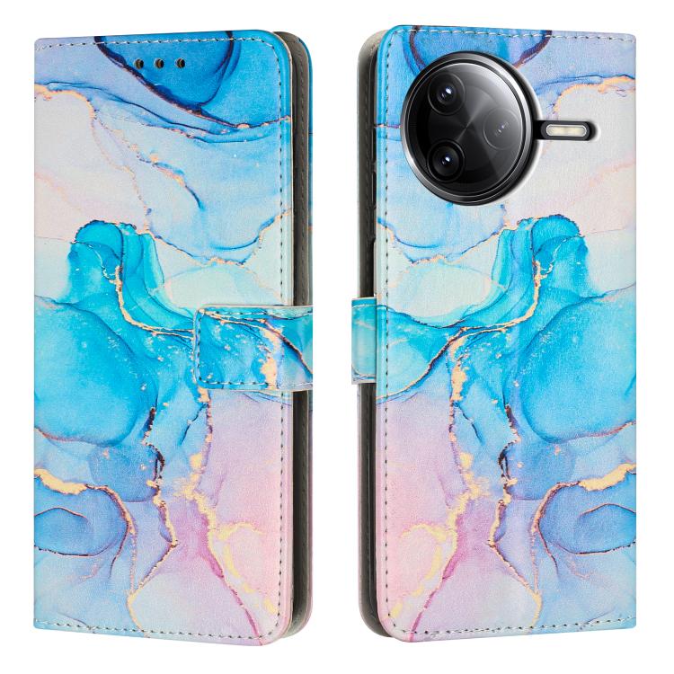 Blue marble leather wallet phone case with flip cover and card slot