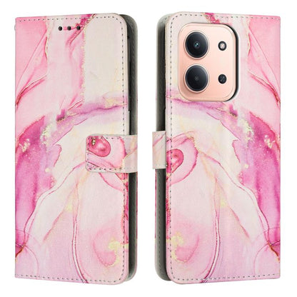 Painted marble pattern leather phone case with folio flap, blush pink marble with strap