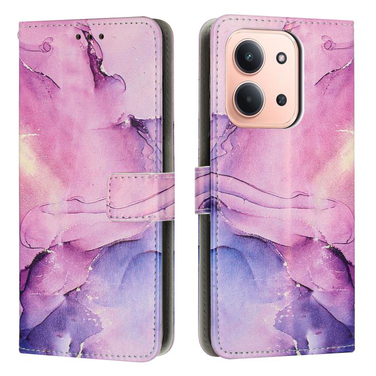 Leather phone case with flip cover, pink-purple marble watercolor pattern