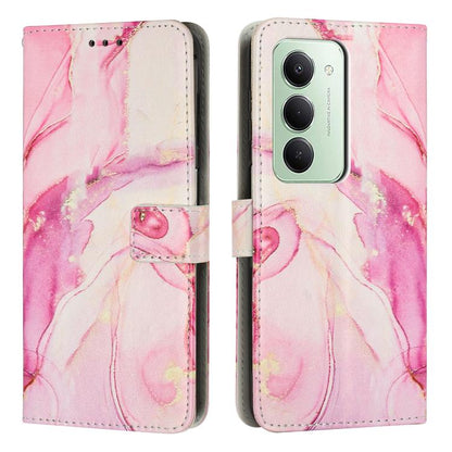 Leather phone case with flip cover, light pink marble watercolor pattern and camera cutout