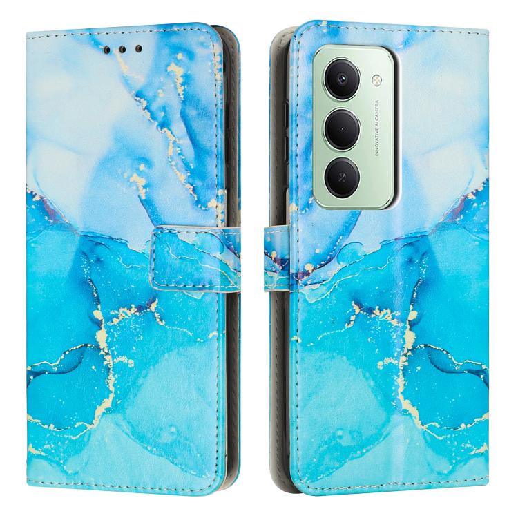 Leather phone case with flip cover, blue marble watercolor pattern