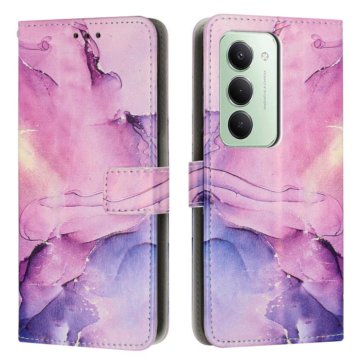 Leather phone case with flip cover, pink-purple marble watercolor pattern and camera cutout