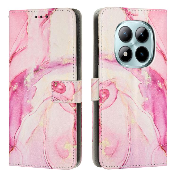 Painted marble pattern leather phone case with folio flap, light pink marble with strap