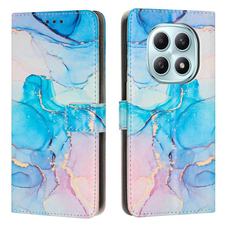 Blue marble pattern leather wallet phone case with flip cover and camera cutout