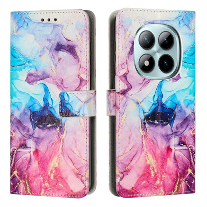 Multicolor painted marble leather wallet phone case with card slot and camera cutout