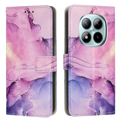 Pink and purple painted marble leather wallet phone case with card slot and circular camera cutout