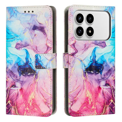 Multicolor painted marble leather wallet phone case with card slot and camera cutout
