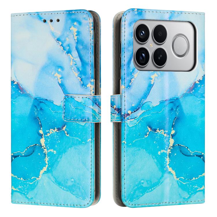 Light blue marble pattern leather wallet phone case with flip cover and camera cutout