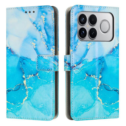 Light blue marble pattern leather wallet phone case with flip cover and camera cutout