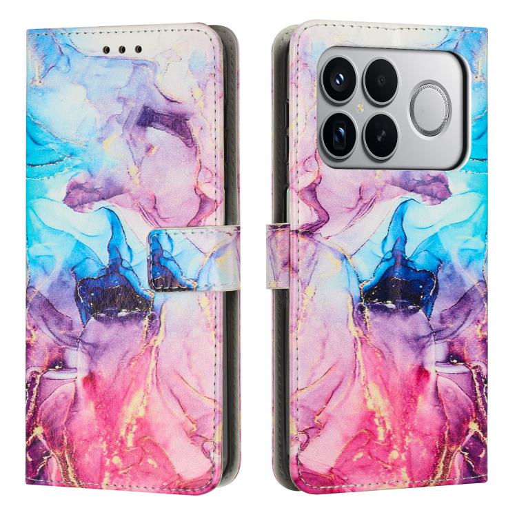 Pink, blue, and purple marble pattern leather wallet phone case with flip cover