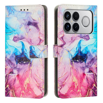 Pink, blue, and purple marble pattern leather wallet phone case with flip cover