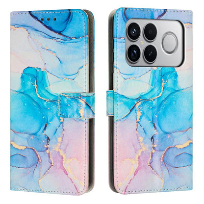 Blue marble pattern leather wallet phone case with flip cover and camera cutout