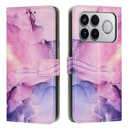 Pink and purple painted marble leather wallet phone case with card slot and camera cutout