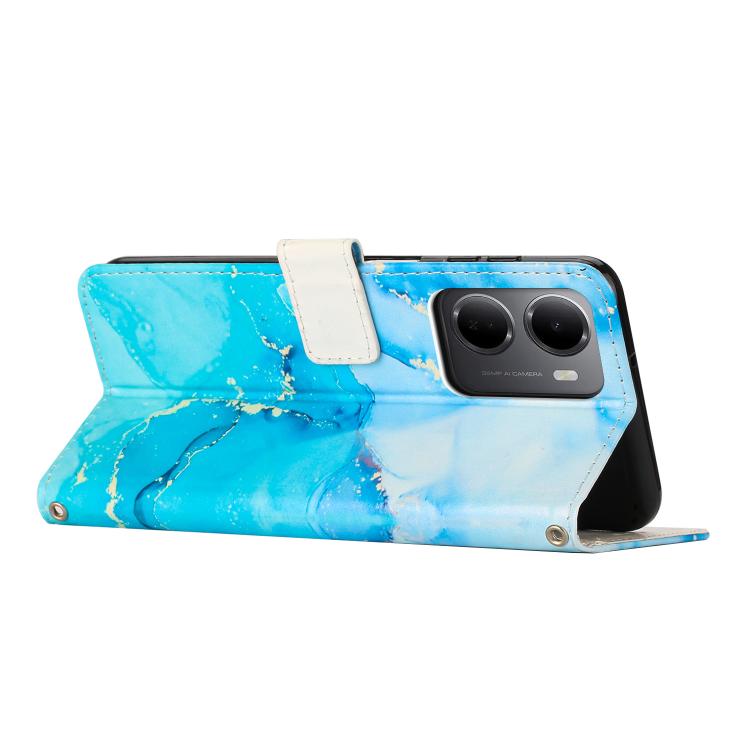 Blue marble pattern leather wallet phone case with flip cover and stand