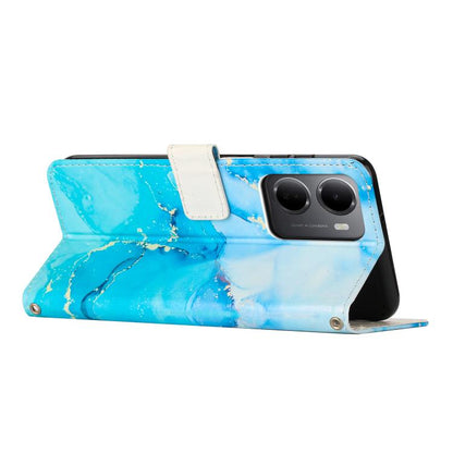 Blue marble pattern leather wallet phone case with flip cover and stand