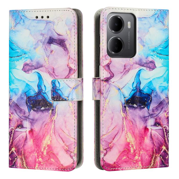 Purple and pink marble pattern leather phone case with flip cover and camera cutout