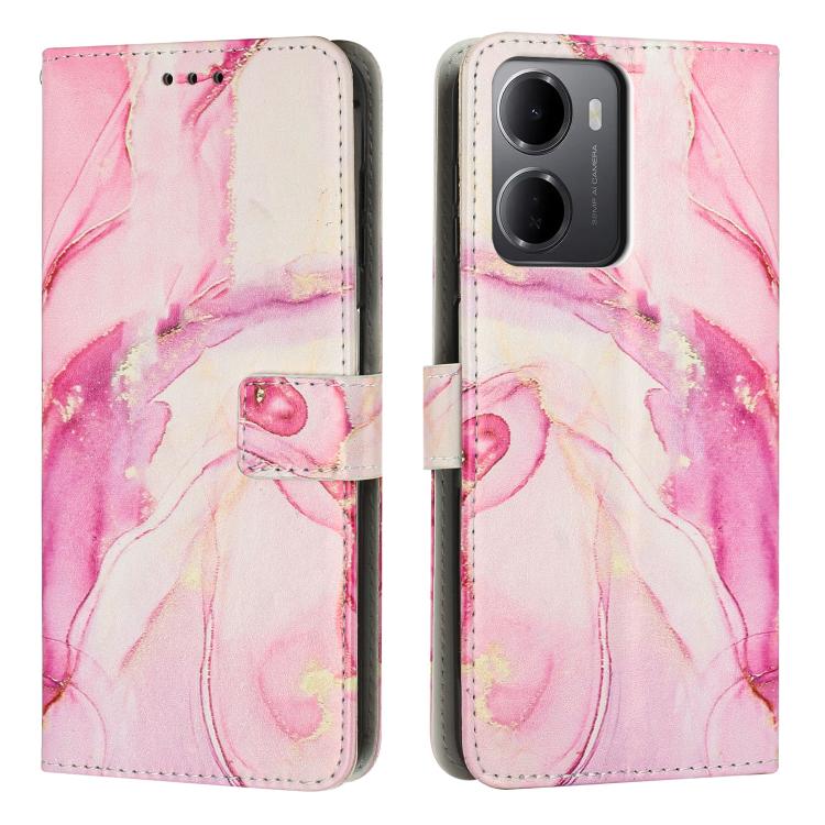 Pink marble pattern leather phone case with flip cover and camera cutout