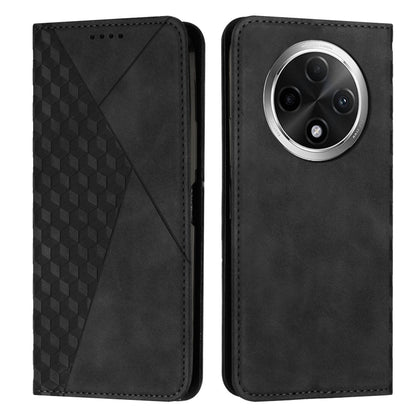 Black magnetic leather phone case with diamond pattern, circular camera cutout
