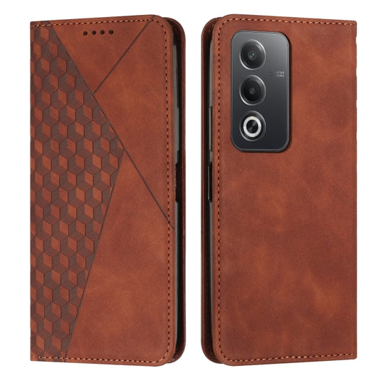 Brown leather wallet phone case with diamond pattern and cutouts for ports