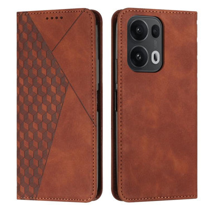 Magnetic leather phone case, brown smooth back with diamond-texture card holder