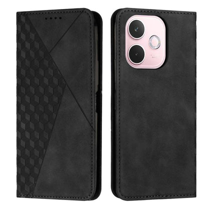 Magnetic leather phone case, black smooth back with diamond-texture side panel