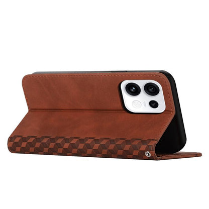 Brown leather flip phone case with diamond trim and camera cutout