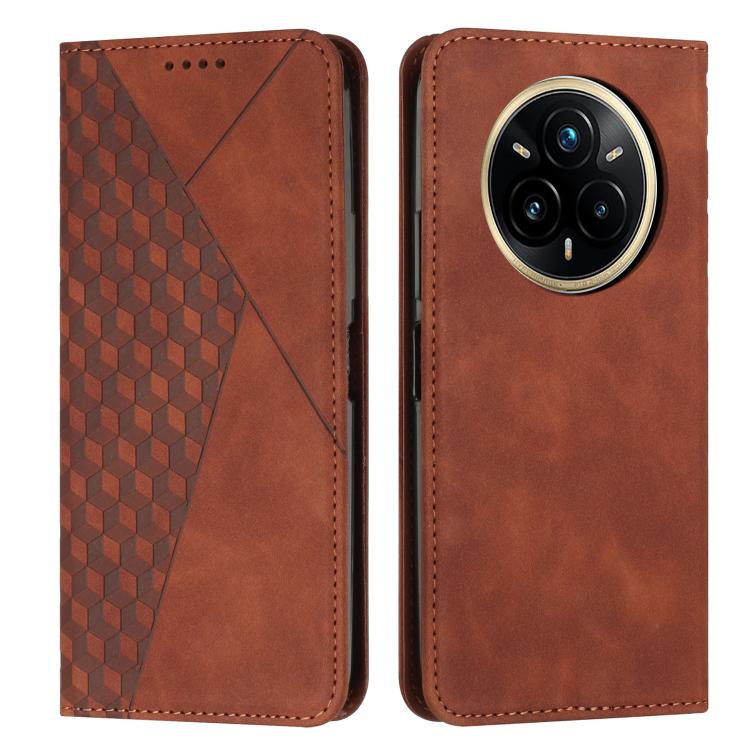 Diamond splicing magnetic leather phone case, brown with diamond texture and camera cutout.
