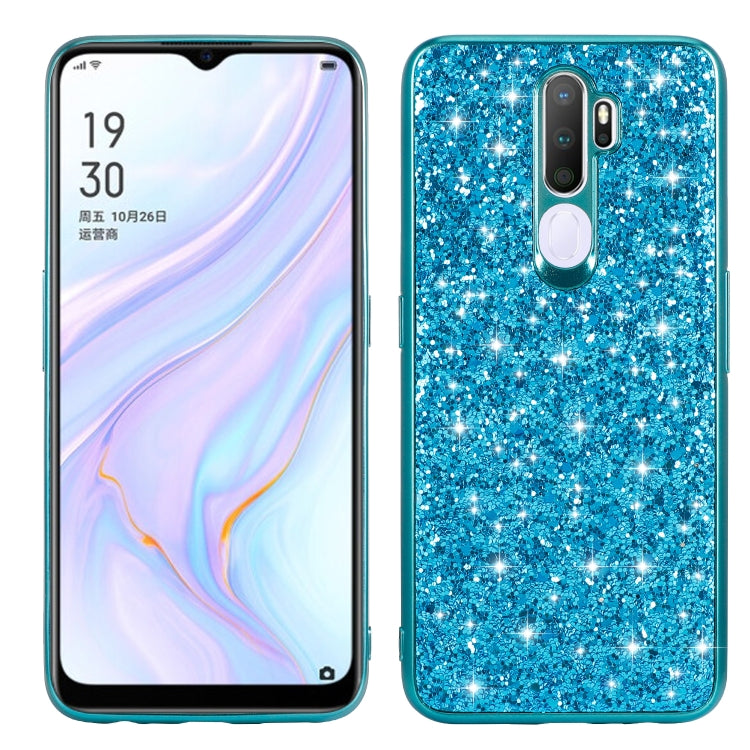 Blue glitter TPU protective phone case with shockproof corners and cutouts