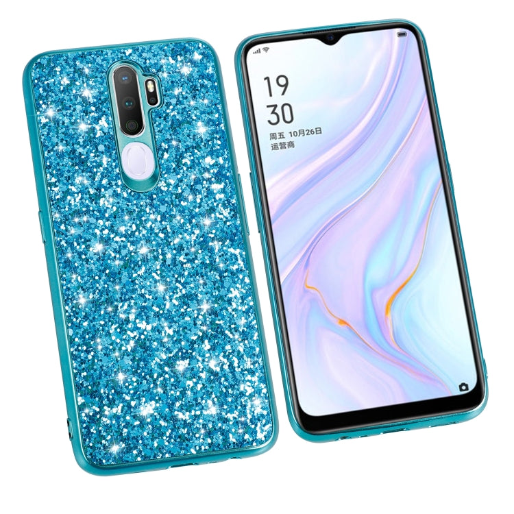 Blue glitter TPU protective case with oval ring stand and camera cutouts