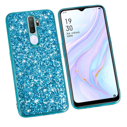 Blue glitter TPU protective case with oval ring stand and camera cutouts