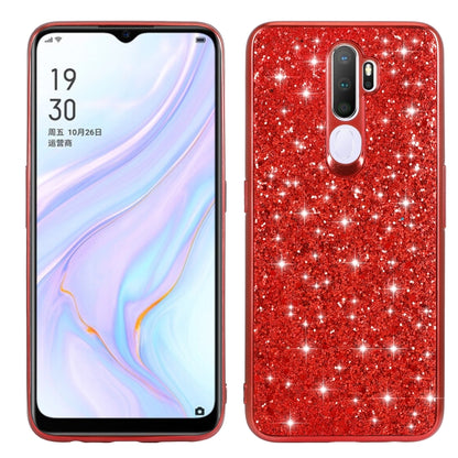Red glitter TPU shockproof phone case with raised camera and speaker cutouts