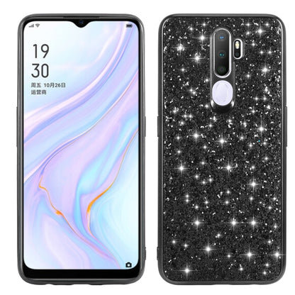 Black glitter TPU shockproof phone case with raised camera lens and port openings