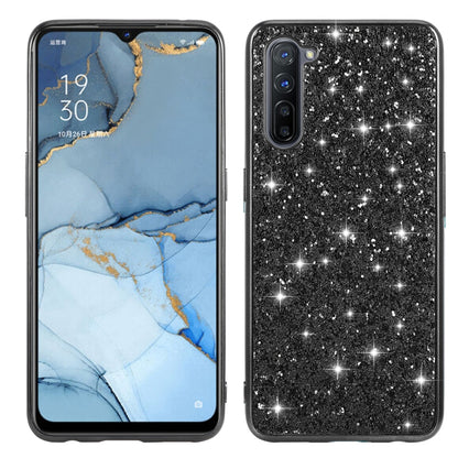 Black glitter shockproof TPU phone case, front and back view with camera cutout