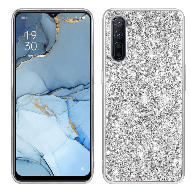 Silver glitter shockproof TPU phone case with camera lens and charging port openings