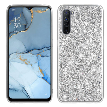 Silver glitter shockproof TPU phone case with camera lens and charging port openings