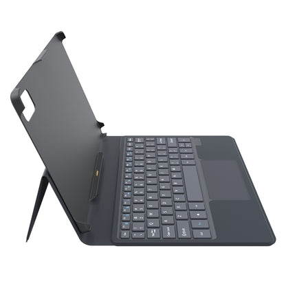 Dark gray keyboard case folio with built-in Bluetooth keys, stand position