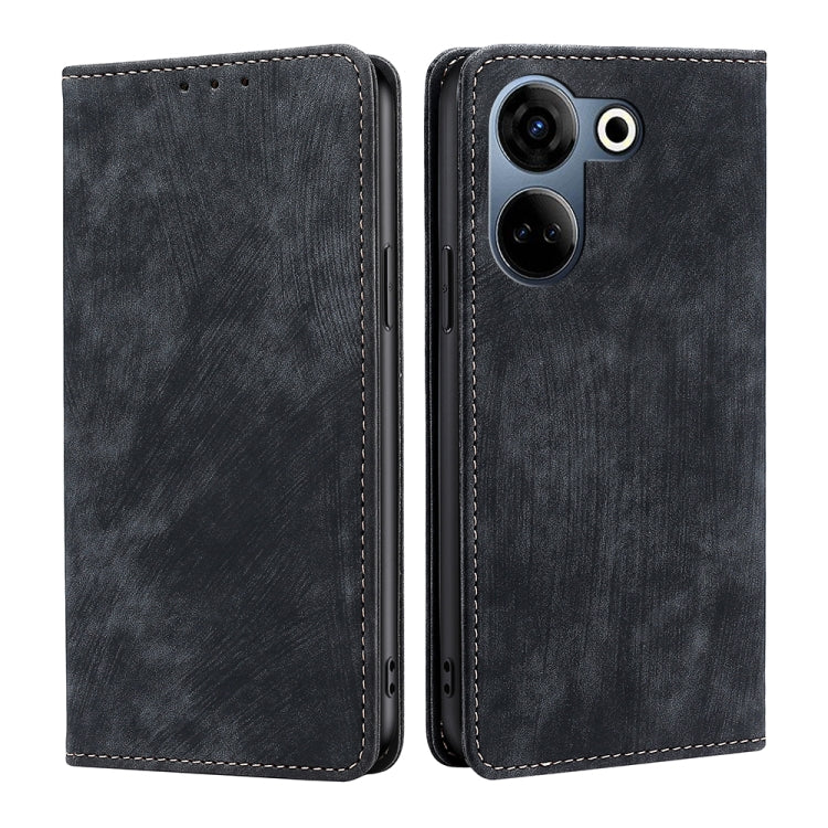 Black brush leather folio phone case with stitched edges, flip cover, camera cutout.