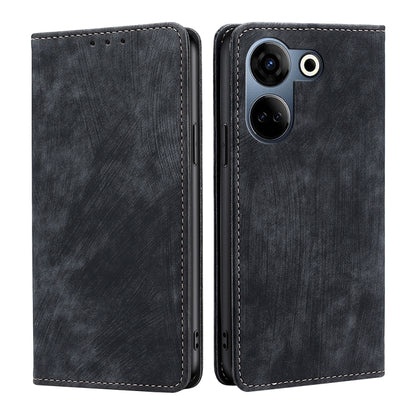 Black brush leather folio phone case with stitched edges, flip cover, camera cutout.