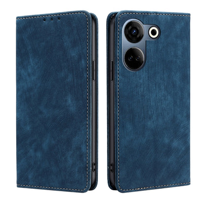 Blue brush leather folio phone case with stitched edges, flip cover, camera cutout.