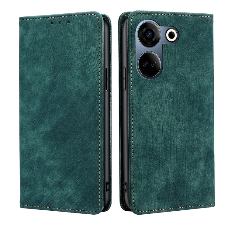 Green brush leather folio phone case with stitched edges, flip cover, camera cutout.