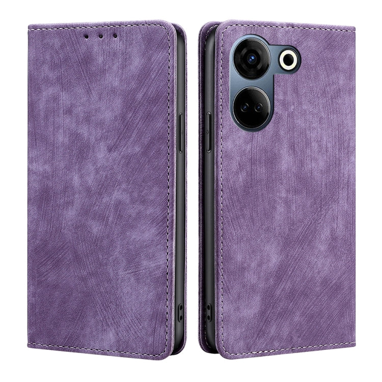 Purple brush leather folio phone case with stitched edges, flip cover, camera cutout.