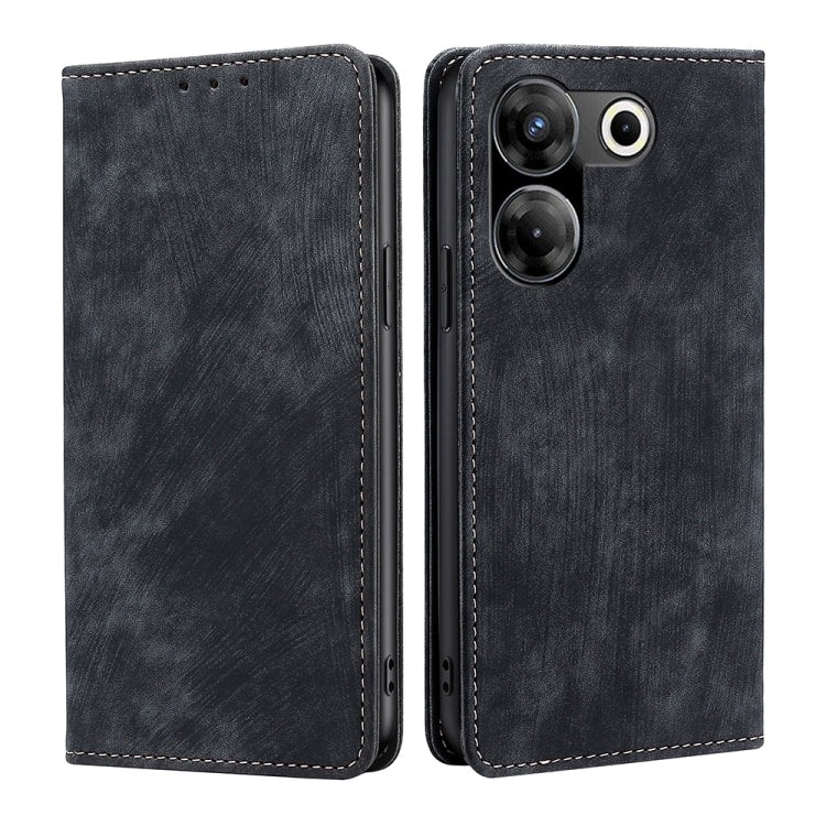 RFID anti-theft leather phone case, black folio with magnetic closure and stitched edges