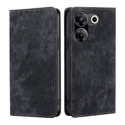 RFID anti-theft leather phone case, black folio with magnetic closure and stitched edges