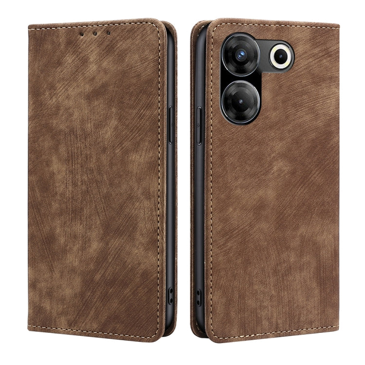 RFID anti-theft leather phone case, brown folio with magnetic closure and camera cutout