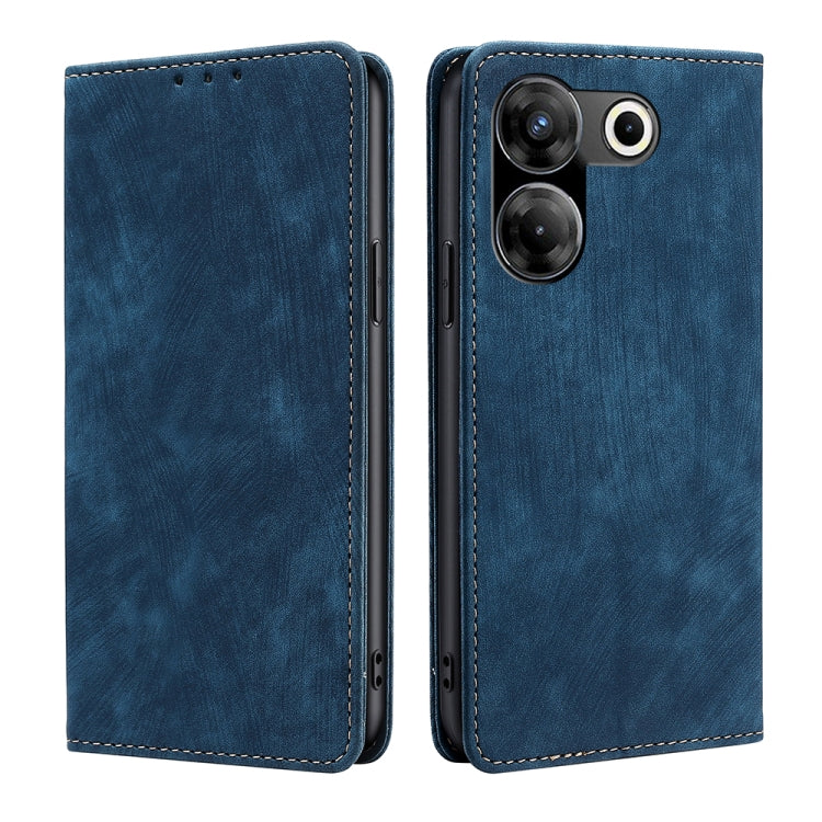 RFID anti-theft leather phone case, blue folio wallet with stitched edges