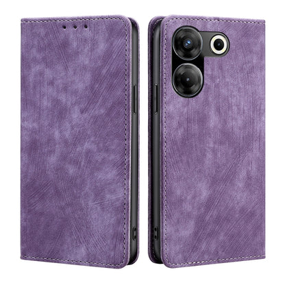 RFID anti-theft leather phone case, purple folio with magnetic closure and camera cutout