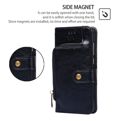 Black leather wallet phone case with side magnetic closure and snap button pocket