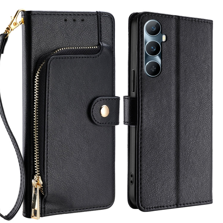 Black leather zipper phone case with wrist strap and card pocket