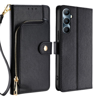 Black leather zipper phone case with wrist strap and card pocket